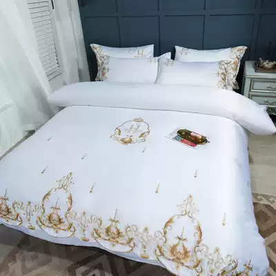 European-style new embroidery four-piece set cotton pure cotton net red with the same white bed sheet quilt cover bed sheet bedding