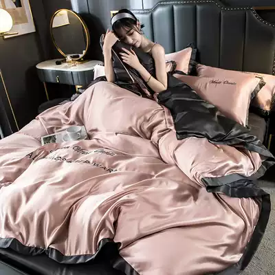 Spring and summer ice silk four-piece naked sleeping silky European silk bed sheet duvet cover bedding ins wind girl silk