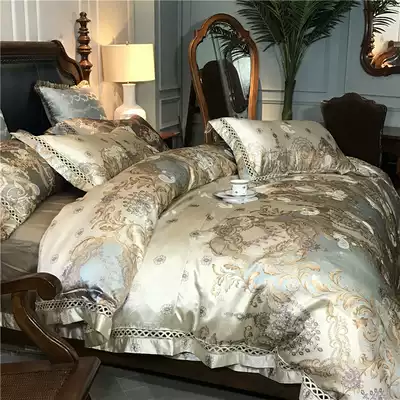 High-end new European and American style European luxury 120 satin silk cotton four-piece cotton villa bedding