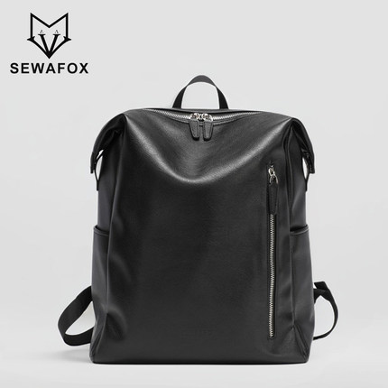 大容量通勤背包男士新款休闲皮质百搭复古书包笔记本电脑双肩包男