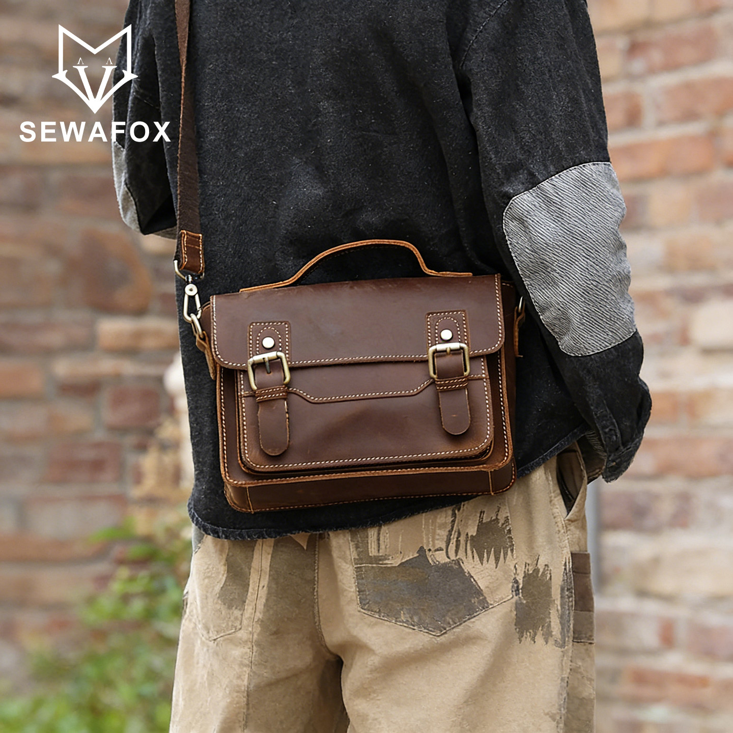 复古皮质斜挎包高级感轻奢小众男士邮差包商务休闲单肩包通勤男款