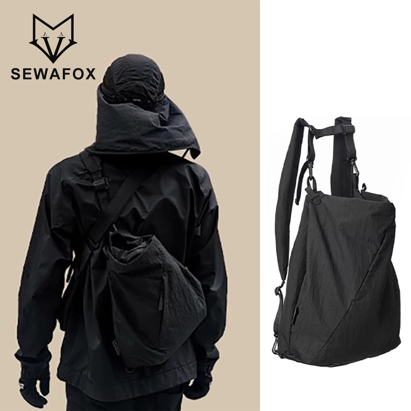 男士双肩斜挎两用包登山包旅行轻便单肩男包机能运动男款骑行背包