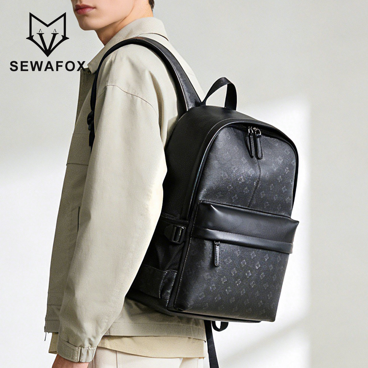 高级感压纹双肩包男士大容量商务休闲电脑包通勤出差旅行书包背包,箱包皮具/热销女包/男包,双肩背包,淘宝优惠券,粉丝福利购,淘宝优惠卷