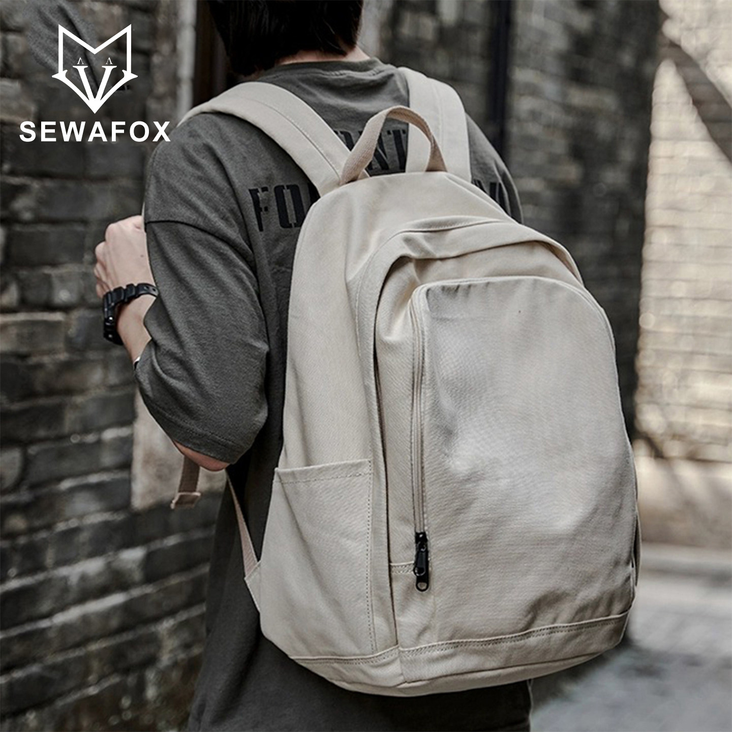 双肩包男款帆布日系潮牌复古旅行大容量电脑书包男大学生男士背包