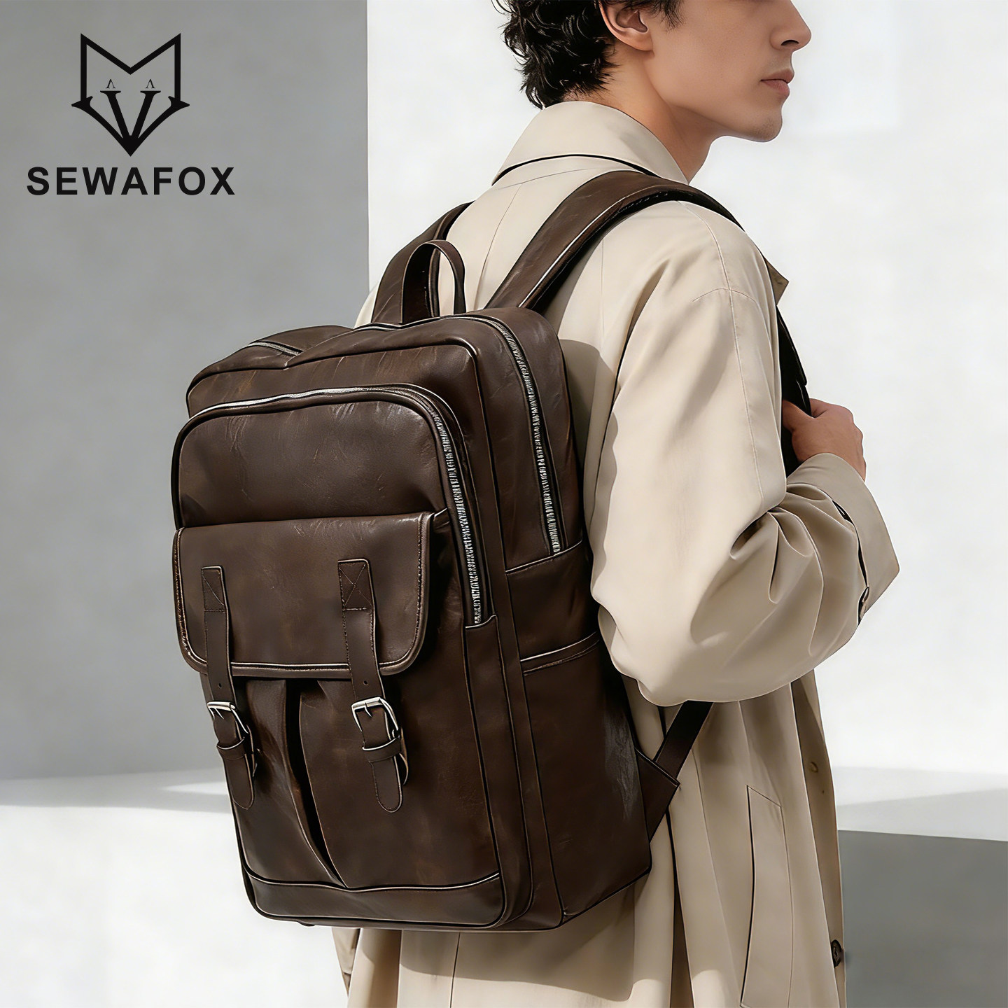 复古皮质双肩包男士商务通勤电脑包大容量学生书包休闲旅行背包女