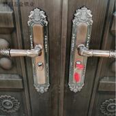 防盗门锁红古铜复古大门面板把手双开门把手面板加厚铝合金门拉.