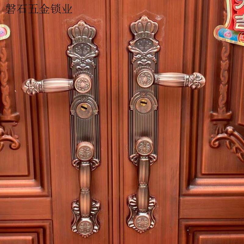 豪华红古铜防盗门拉手大把手欧式拉手入户门锁铁面板手柄通用把手