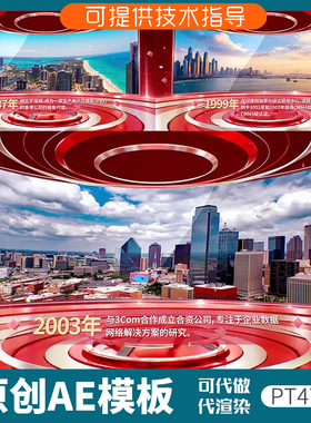 474红色科技感企业历程ae模板图文展示时间线大事件数据汇报回顾