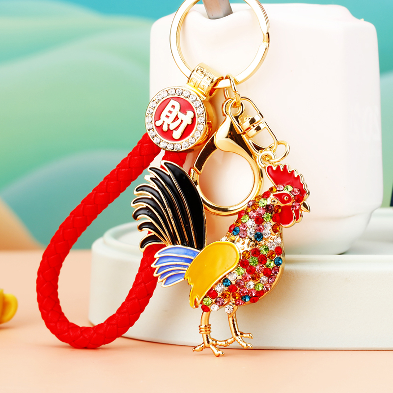 可爱水钻生肖公鸡母鸡汽车钥匙扣女包挂件钥匙链圈韩国创意小礼品
