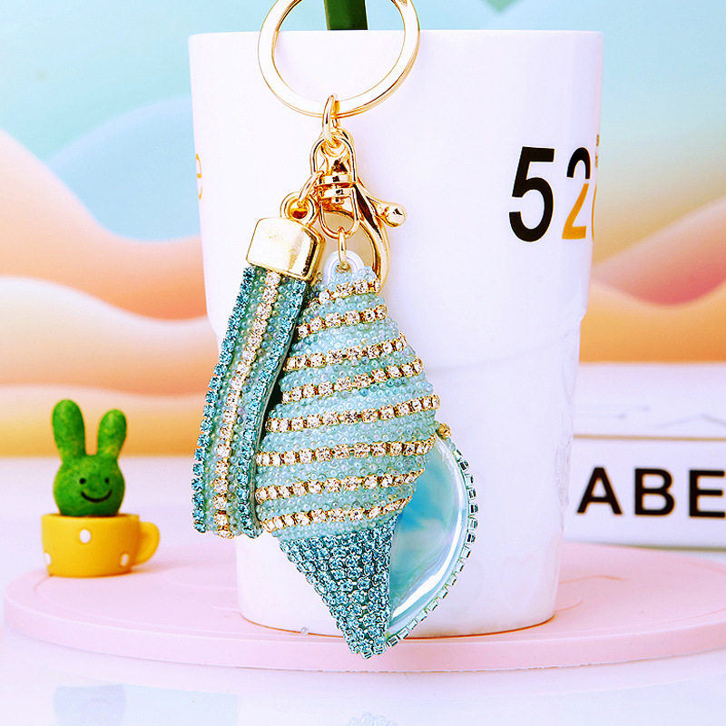 镶钻贝壳海螺汽车钥匙扣金属可爱男女包挂件钥匙链圈挂饰外贸礼品