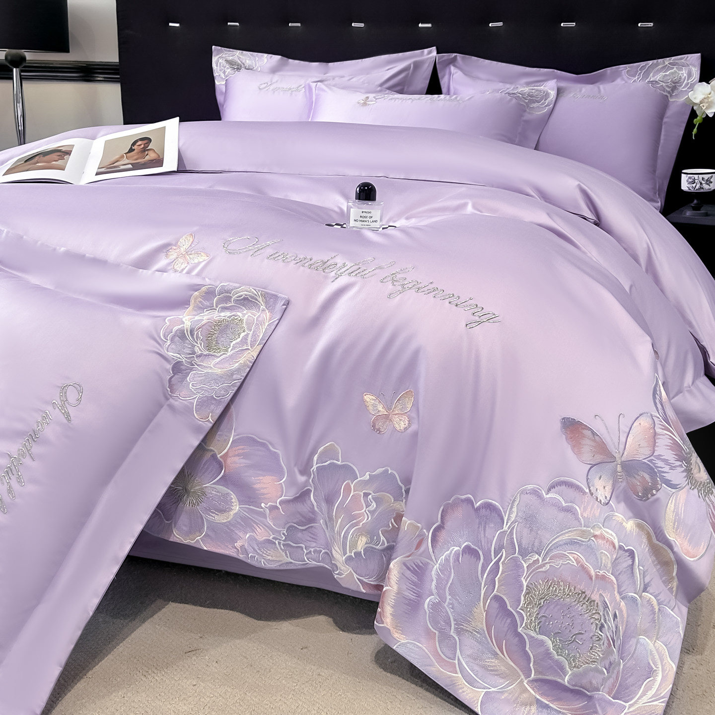 高端轻奢A类长绒棉纯棉四件套全棉花卉刺绣被套床笠裸睡床上用品,床上用品,床品套件/四件套/多件套,淘宝优惠券,粉丝福利购,淘宝优惠卷