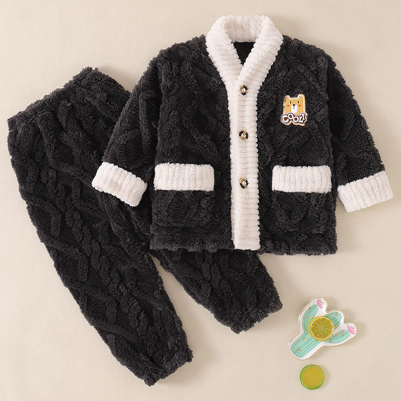 儿童睡衣法兰绒套装男女童卡通秋冬珊瑚绒家居服宝宝加绒加厚秋季