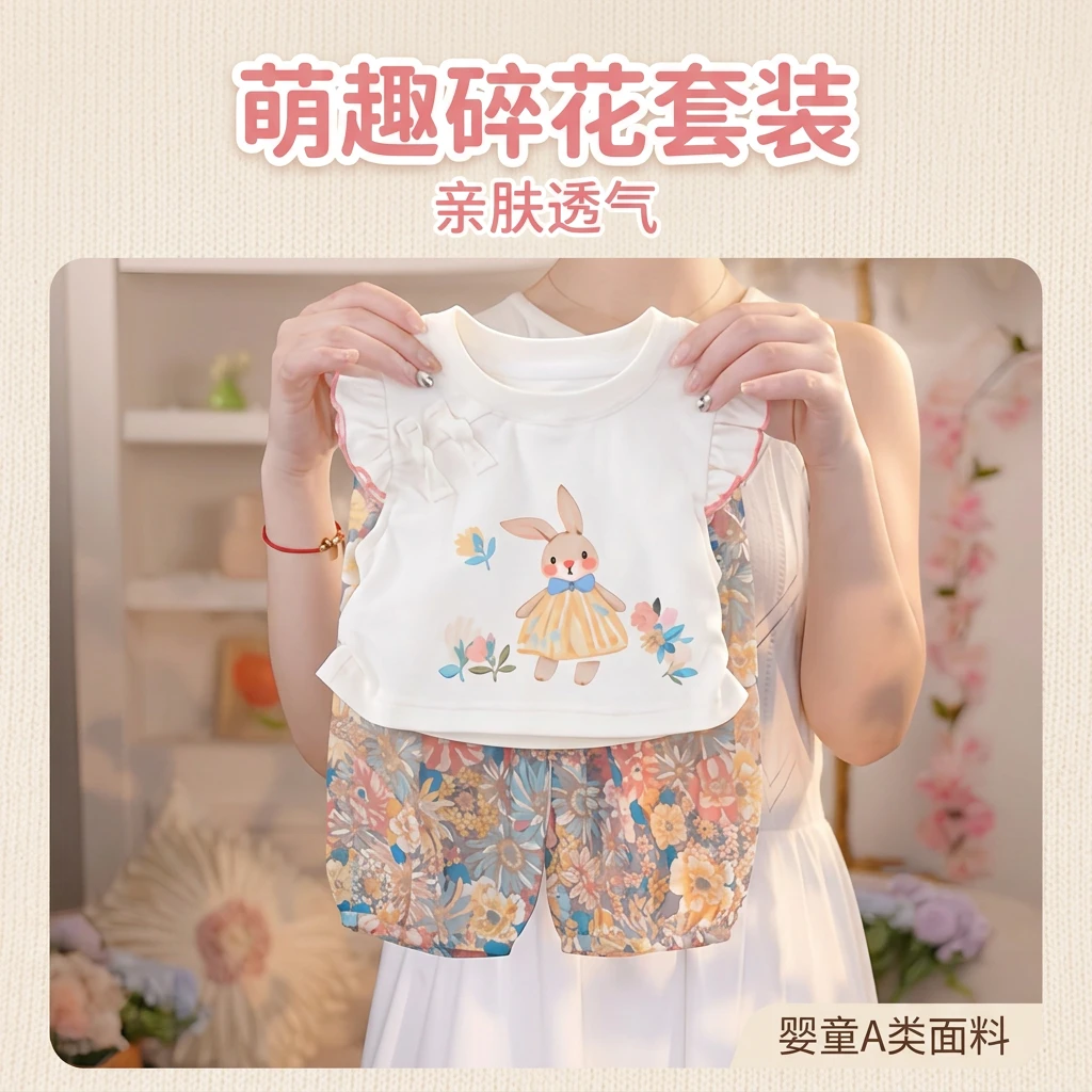女宝宝夏季洋气小兔飞袖套装