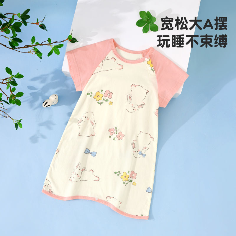 女宝宝夏天睡衣婴儿防踢被睡裙儿童棉护肚宽松连体衣家居服睡袍