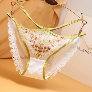 内裤 女纯欲风性感细带镂空舒适绣花绑带棉裆透明网纱诱惑蕾丝三角