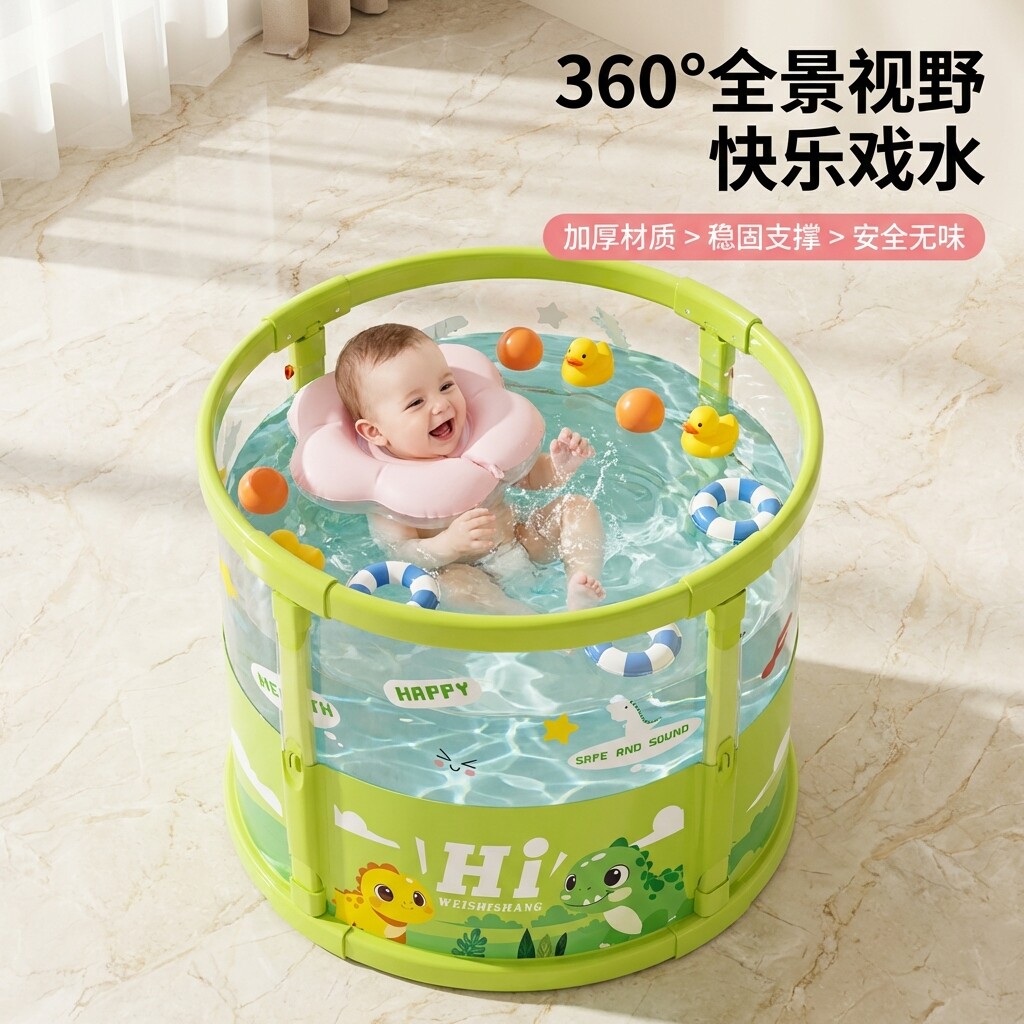 婴儿加厚加高折叠透明可坐浴盆