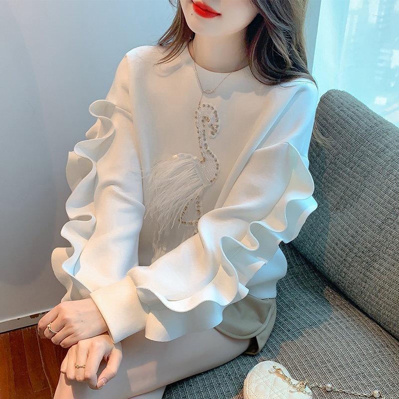 女太空棉卫衣时尚荷叶边长袖上衣