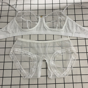 女士性感内衣内裤 全透明超薄纱全露蕾丝火辣文胸罩诱惑夏速干 套装