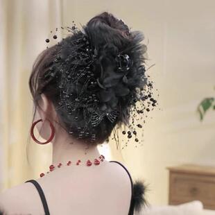 灿若繁星2024秋冬新款 珠珠流苏抓夹高级感轻奢蓬松鲨鱼夹百搭发饰