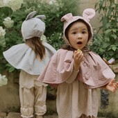 兔耳帽套装 草莓珊韩国儿童女孩可爱夹棉披风 现货 新品 2026春冬款