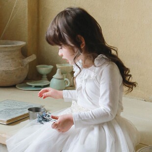 2026春款 女孩女童蕾丝荷叶领小公主打底t恤现货 草莓珊韩国童装