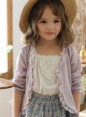 2026夏款草莓珊女孩蕾丝菲边3色甜美空调衫防晒衫现货