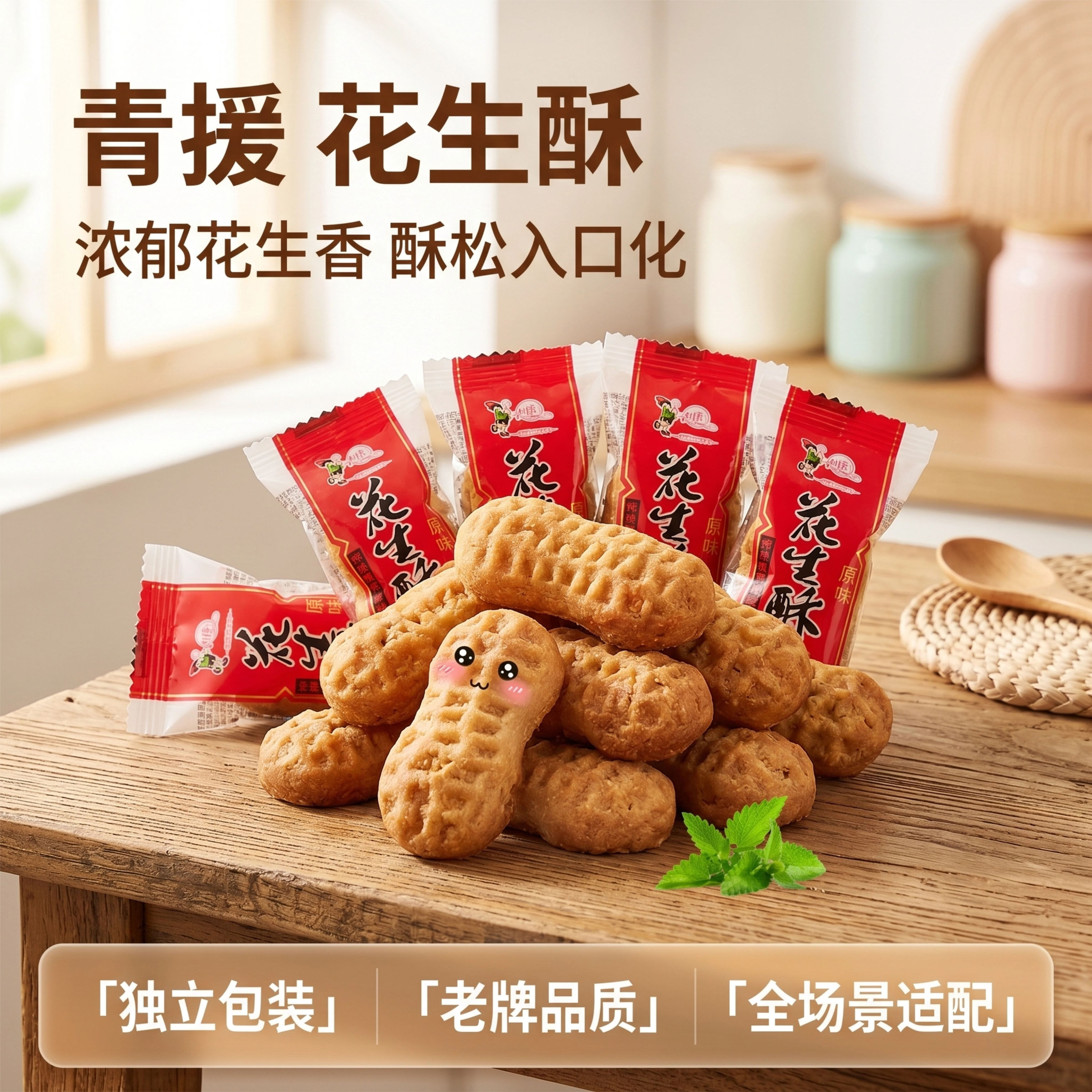 青援花生酥2斤饼干独立小包装童年怀旧老式零食老牌子正宗独立装