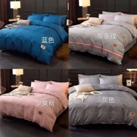 印 风 Bộ đồ cotton bốn mảnh cotton màu đỏ kiểu Nhật đơn giản Bộ đồ giường đơn sắc 1,8m - Bộ đồ giường bốn mảnh chăn drap gối nệm