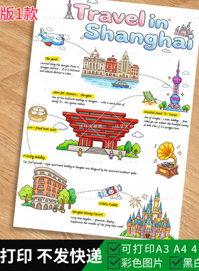 1024-英文城市研学手抄报 Travel in Shanghai 上海旅行记手抄报