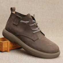 牛筋底高帮男鞋软面真皮舒适软底皮鞋男款复古休闲男士马丁靴子男