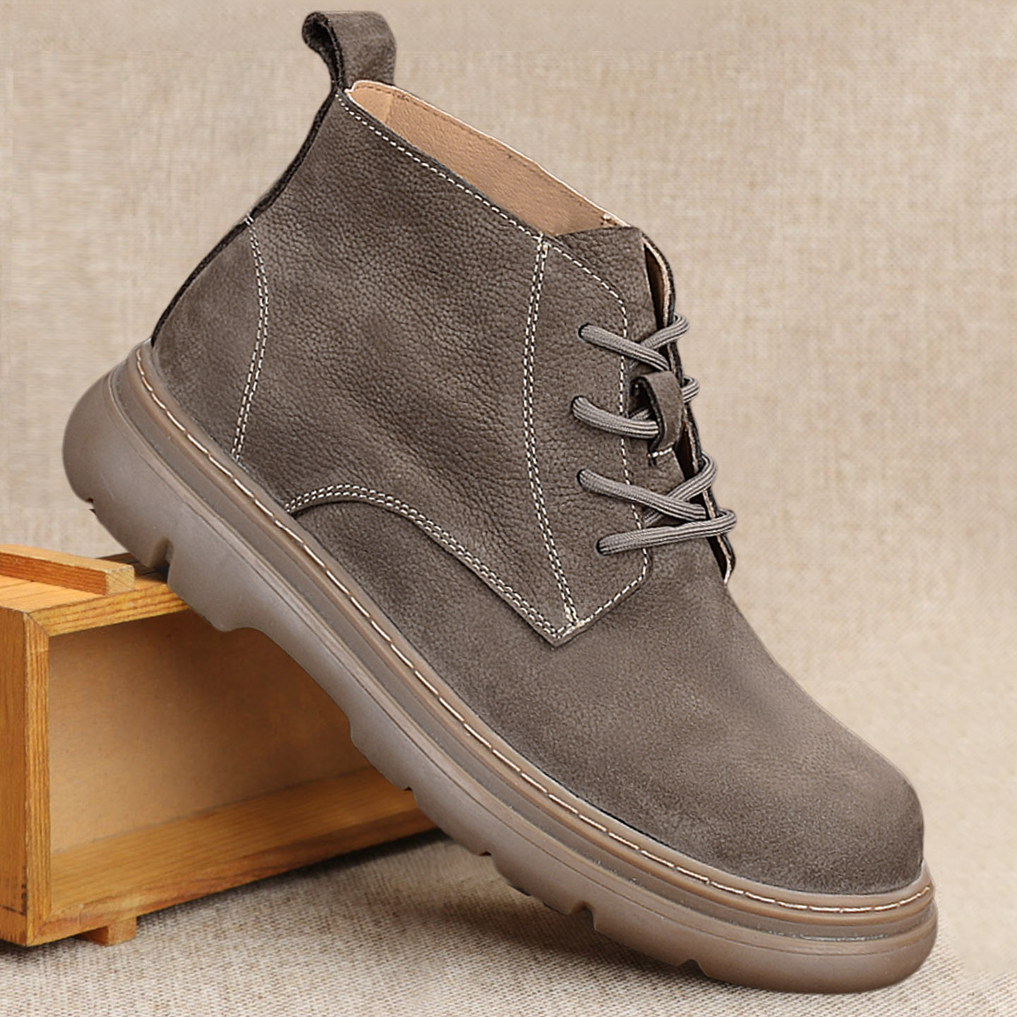 牛筋底户外男鞋高帮加绒工装鞋男