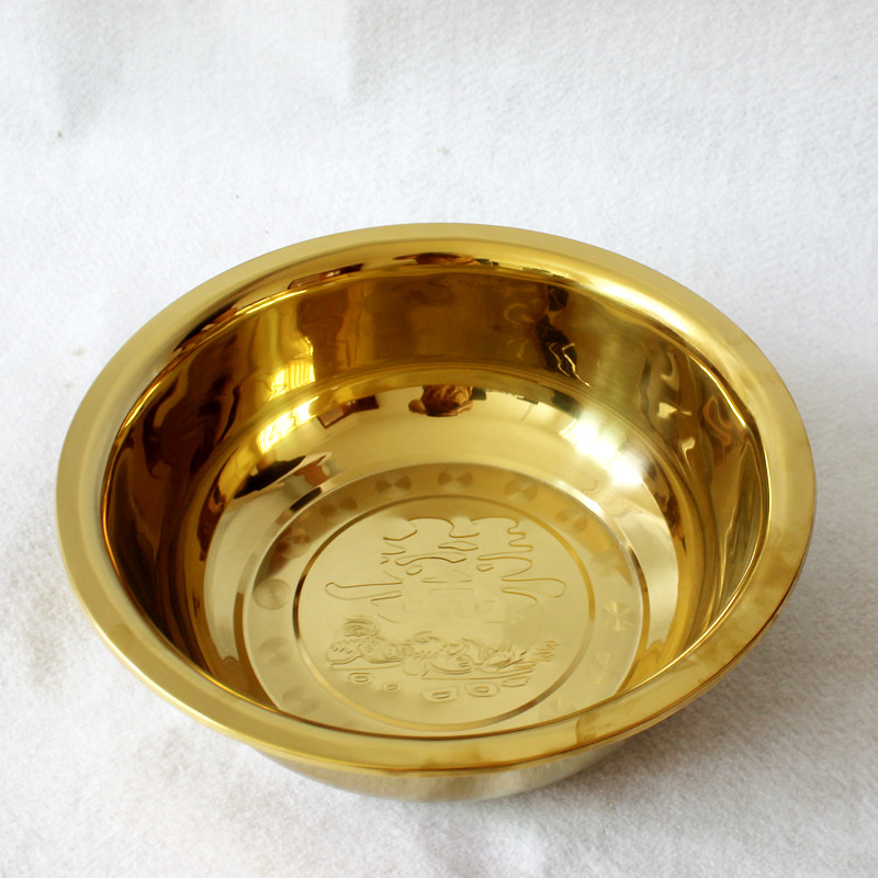 结婚婚庆婚礼红盆喜盆洗脸盆不锈钢盆铁搪瓷盆女方陪嫁喜字金铜盆