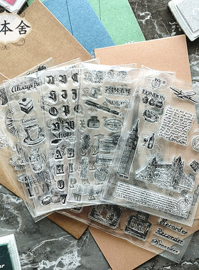 复古透明硅胶印章手帐DIY 工具建筑英文字母手账橡皮图章相册素材