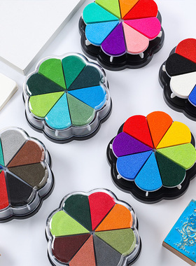 8色复古花瓣可拆卸水滴形印泥台硅胶印章DIY手帐橡皮章儿童手指画