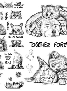 可爱萌宠透明硅胶手账印章复古手绘猫狗DIY素材JunkJournal剪切本