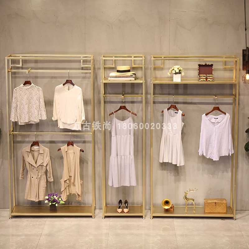 228.00元包邮简约男女服装店货架铁艺陈列架侧挂衣架高柜服装架展示架正挂侧挂