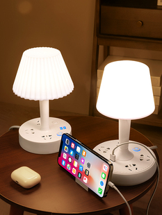 装饰台灯插座一体式简约现代家用卧室温馨床头柜灯ins网红小夜灯