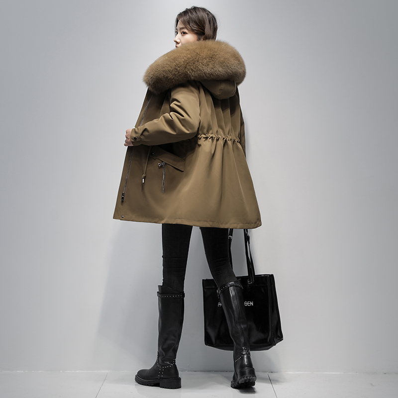 2025年冬新款派克服女獭兔毛内胆可拆卸皮草外套中长款皮毛一体