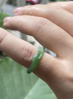 CC雕刻天然和田玉碧玉青竹指环原创设计戒指手工小众男女