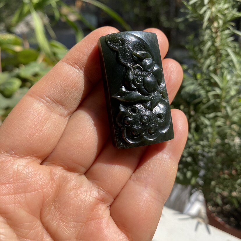 CC雕刻天然和田玉青海青玉莲花年年有余荷花莲蓬挂坠吊坠项链情侣