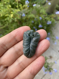CC雕刻天然和田玉青海青玉手工精雕菩提叶吊坠挂件香插小众男女