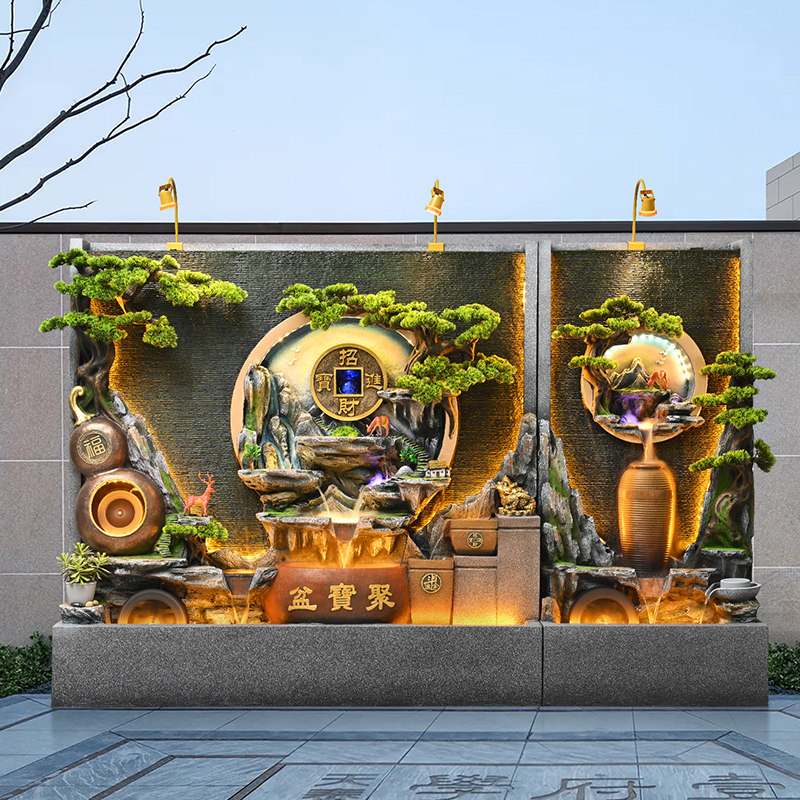 假山喷泉鱼池水景瀑布别墅花园装饰办公室大型招财流水景观摆件