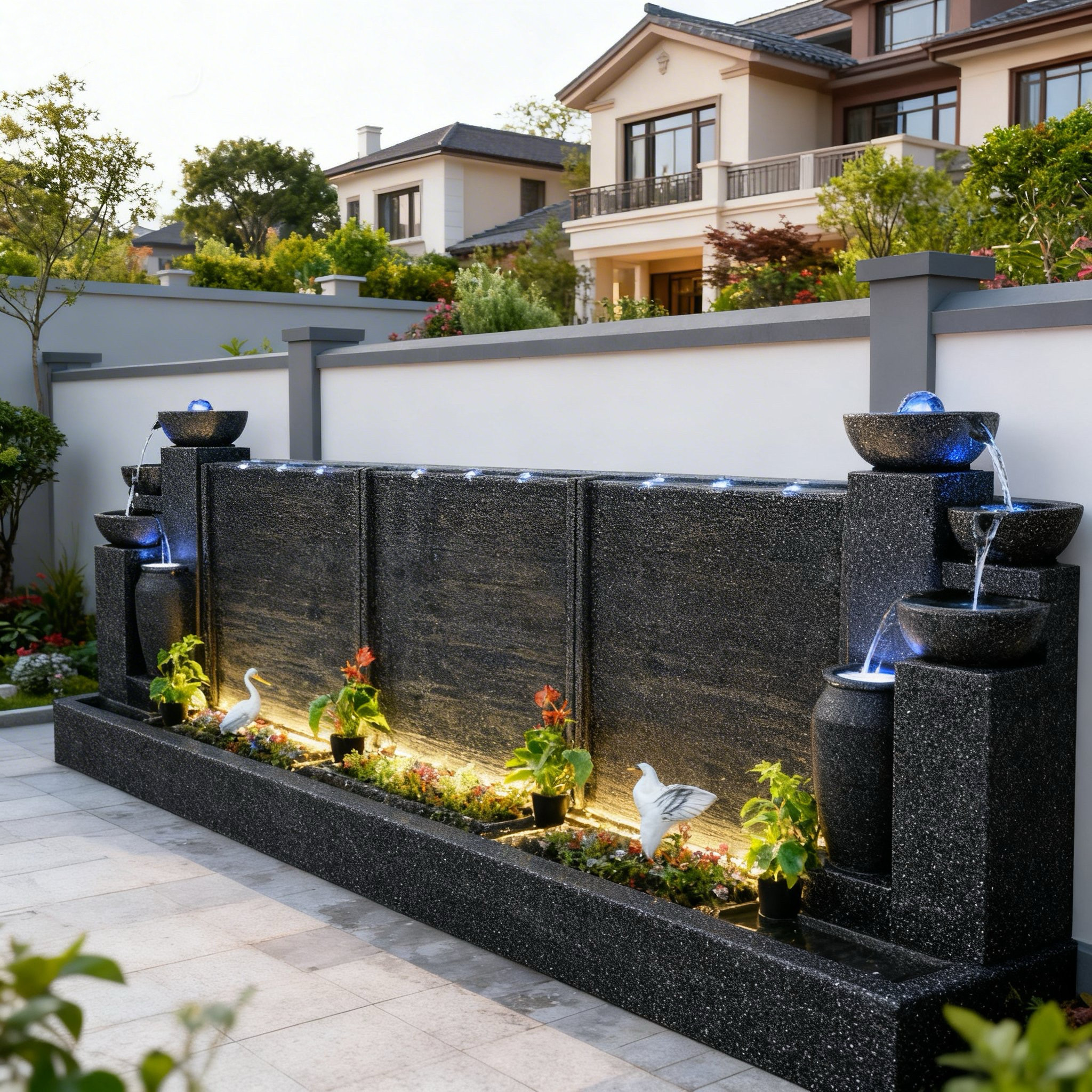 别墅庭院户外石材流水喷泉鱼池造景露台风水缸欧式招财摆件定制