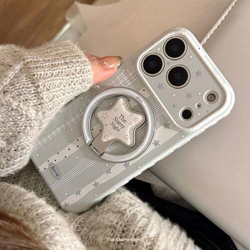 奶油蓝星星适用苹果17promax手机壳iphone16条纹磁吸支架15防摔13