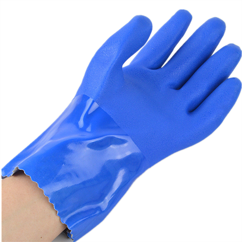 磨砂978兰色全胶加厚绒衬防滑耐磨防水工业耐油酸碱劳保手套