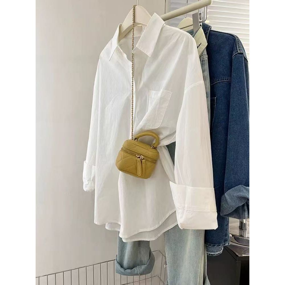 深蓝色衬衫女2025新款春秋美拉蓝穿搭宽松显瘦外搭叠穿衬衣外套