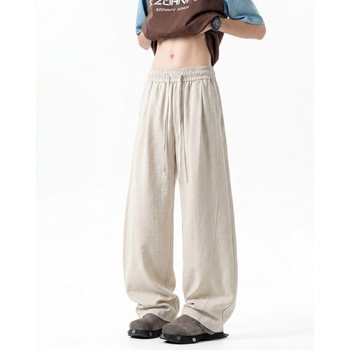 Men's Casual Cotton Linen Pants Male Summer Solid Trousers