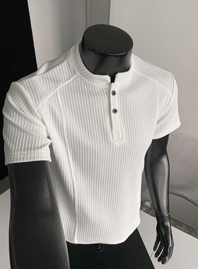 New Summer Waffle Round Neck Short Sleeved T-shirt for Men's