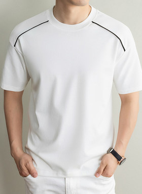 Men's POLO T-shirt 欧美男装POLO衫翻领V领竖条纹短袖男士T恤