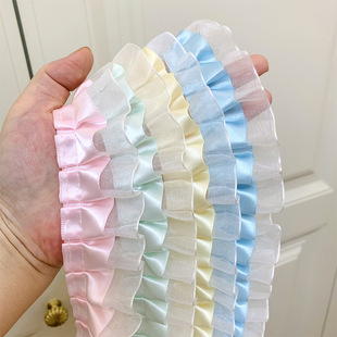 diy彩色双层褶皱雪纱蕾丝花边痛包改造装饰diy材料扭扭棒应援扇